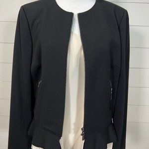 Antonio Melani Waist Length Zip Front Peplum Ruffled Black Jacket, Size 8